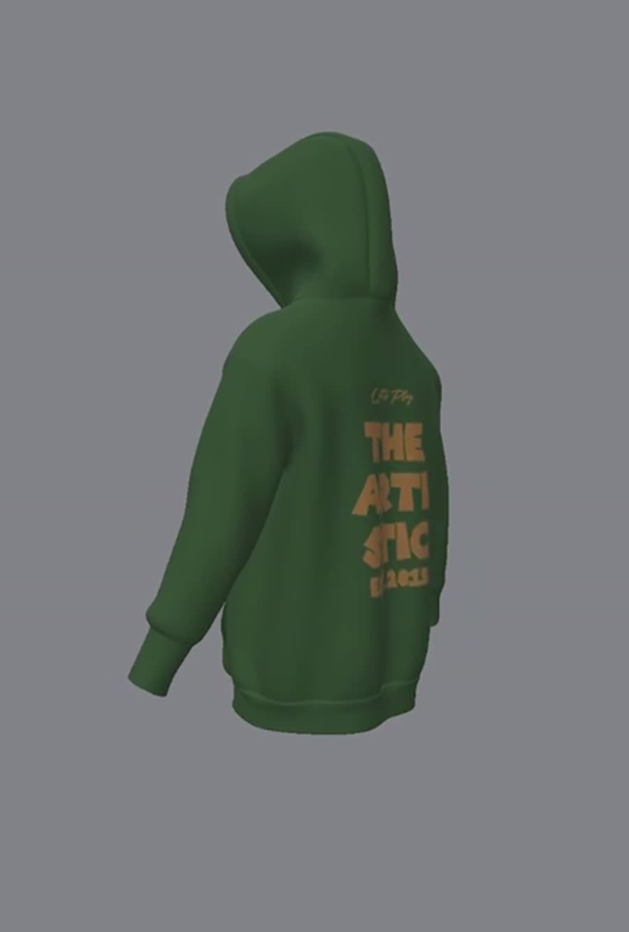 Studio still of the forest hoodie back.