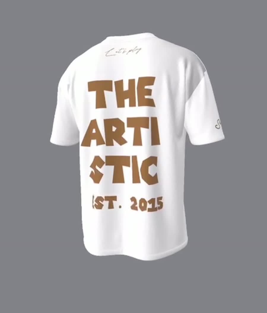 Studio still of the bone tee back.
